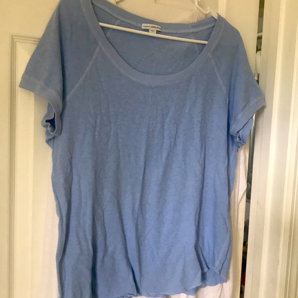 James Perse Deep V-Neck Slub Knit Oversized Tee in Aurora